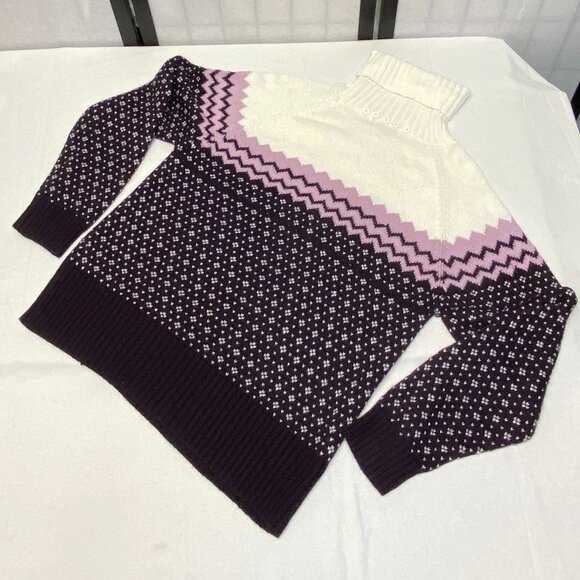 Envision Ave Long Raglan Sleeve Knit Turtleneck Ski Sweater Plum White Pink XL - Picture 9 of 11